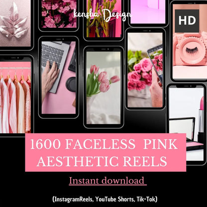 1600+ Aesthetic Pink Faceless Reels: Minimalist Digital Marketing Videos with Master Resell Rights (MRR/PLR) & Canva Templates